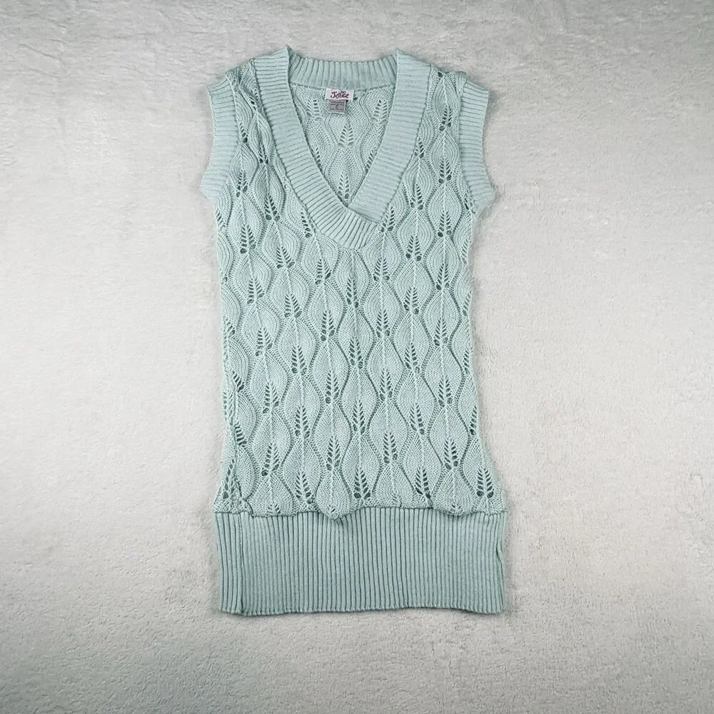 Vintage Y2K Justice Sweater Girls M Mint Green Open Knit Collegiate Preppy Fairy